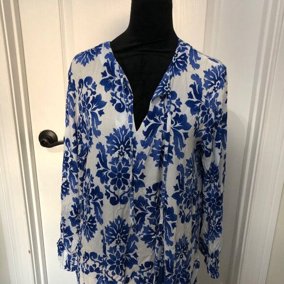 Band Of The Free White & Blue Floral Long Sleeve Dress Womens Size Medium NWT - Picture 3 of 9